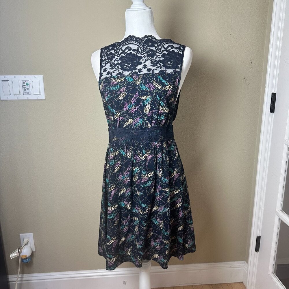 RARE Vintage FREE PEOPLE Open Side Scallop Lace Trim Dress - size small - Picture 2 of 12